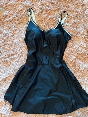 Classic Black Swimdress with Contrast Trim